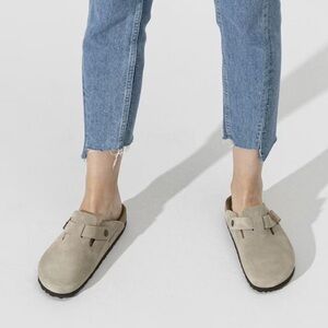 Birkenstock Boston Soft Footbed Taupe Suede Leather
